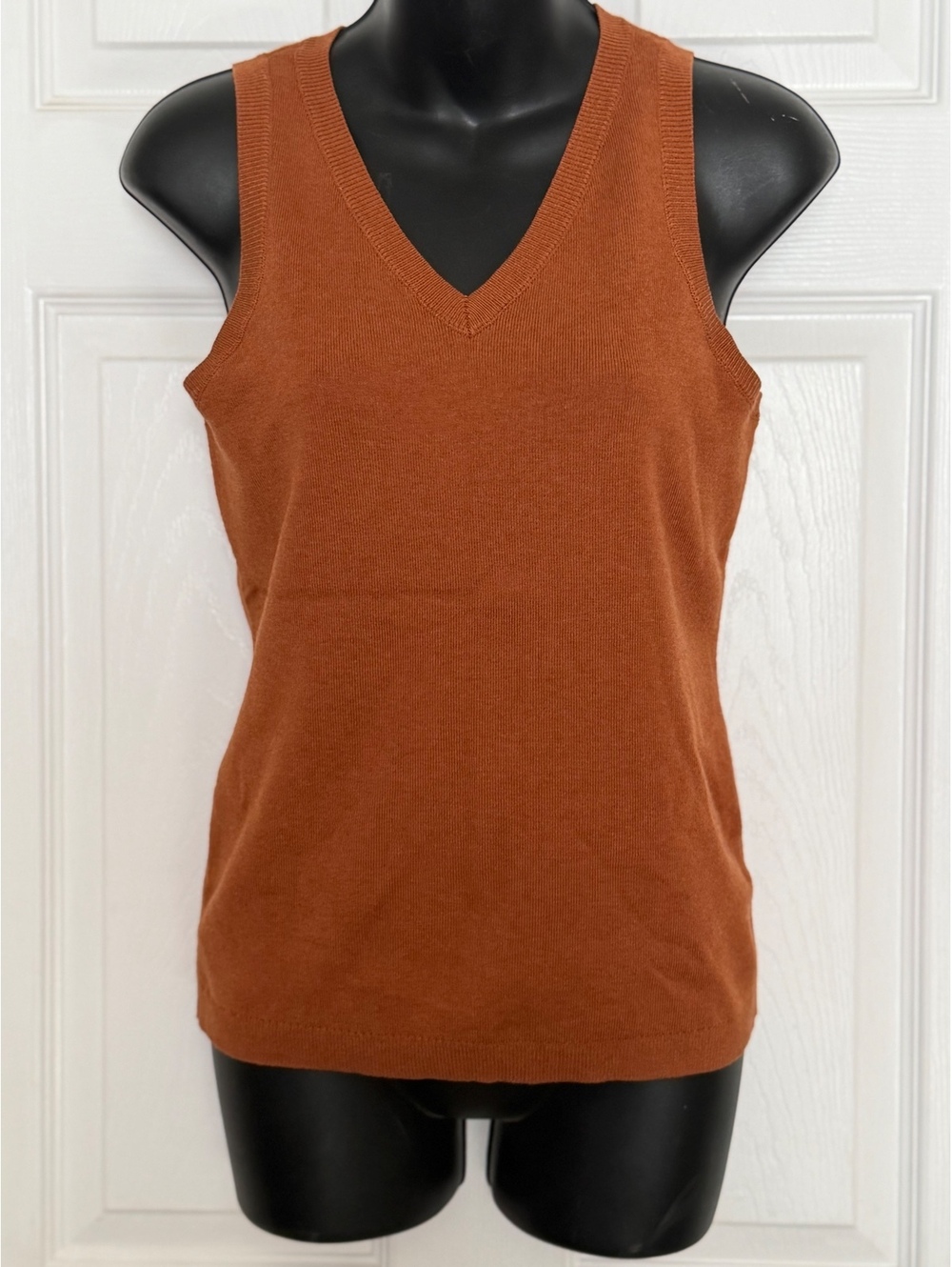 Rust V Neck Sleeveless Knit Top Size M